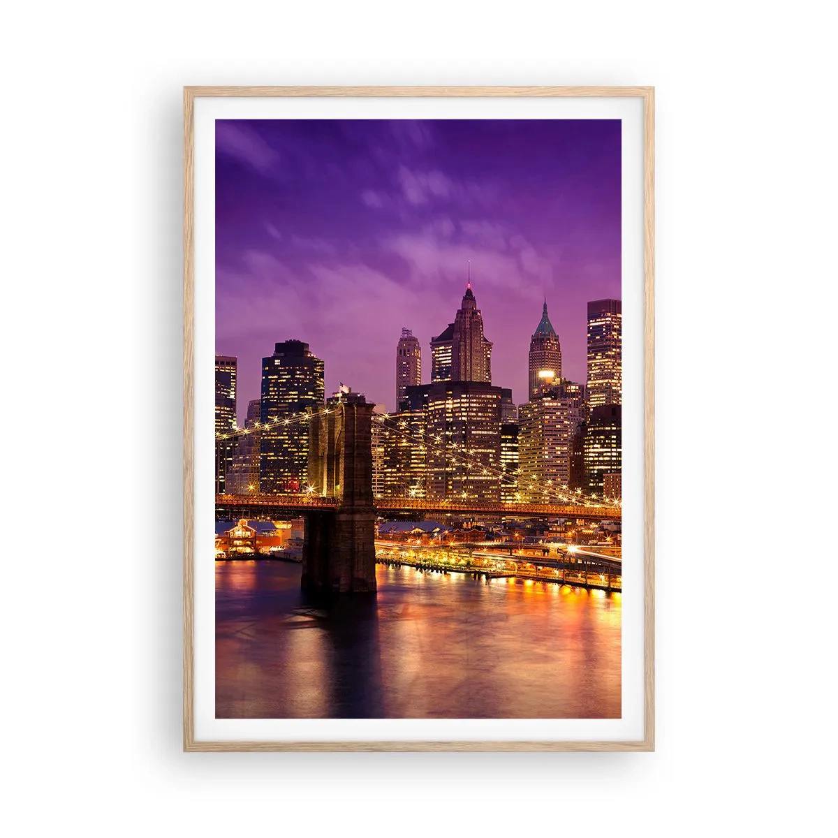 Poster in cornice rovere chiaro - Manhattan in viola e oro - 70x100 cm