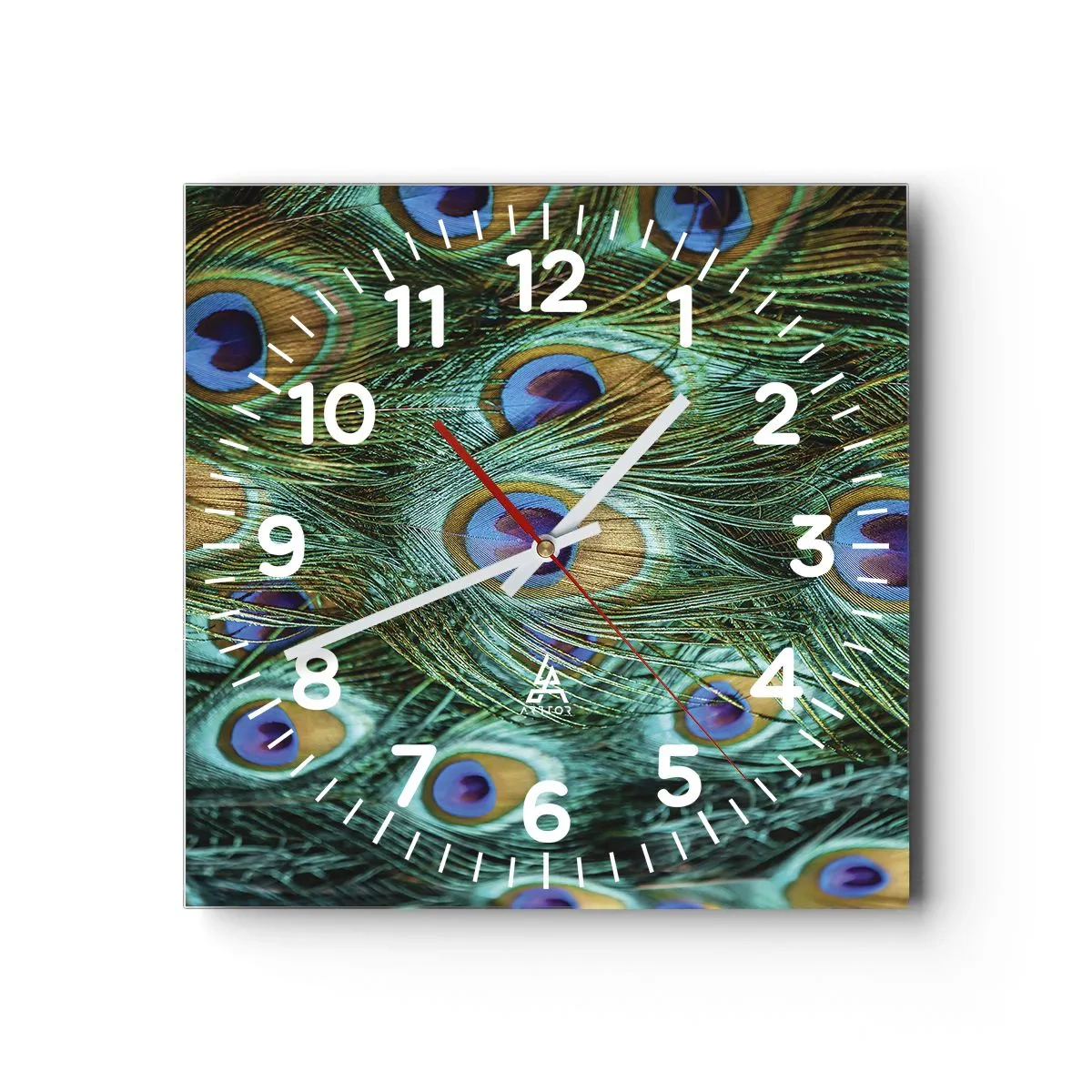 Orologio da parete - Orologio in Vetro - Lo sguardo del pavone - 30x30 cm