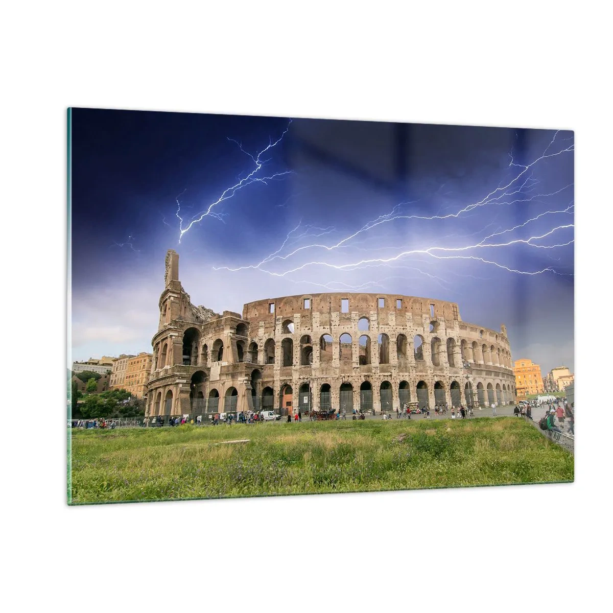 Quadro su vetro - Il Colosseo a Roma durante un temporale - 120x80cm - Arena di combattimenti - Decorazione murale moderna per soggiorno e camera da letto ARTTOR
