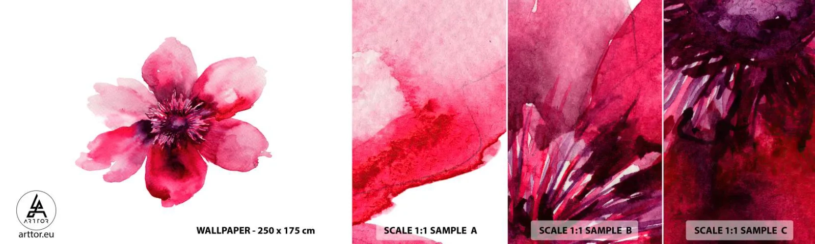 Campione di Fotomurale Adesivo Deluxe Sticker - Bacio profumato al carminio - Fiore, Acquerelli, Grafica - 100x30 cm