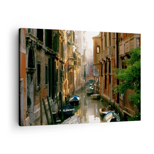 Quadro su tela - Stampe su Tela - Un pittoresco canale a Venezia con barche e un ponte - 70x50cm - Un angolo di Venezia - Decorazione murale moderna per soggiorno e camera da letto ARTTOR
