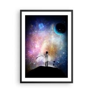 Poster in cornice nera - Una fantastica scena spaziale con la sagoma di un personaggio e una rosa - 50x70cm - Il Piccolo Principe - Decorazione murale moderna per soggiorno e camera da letto ARTTOR