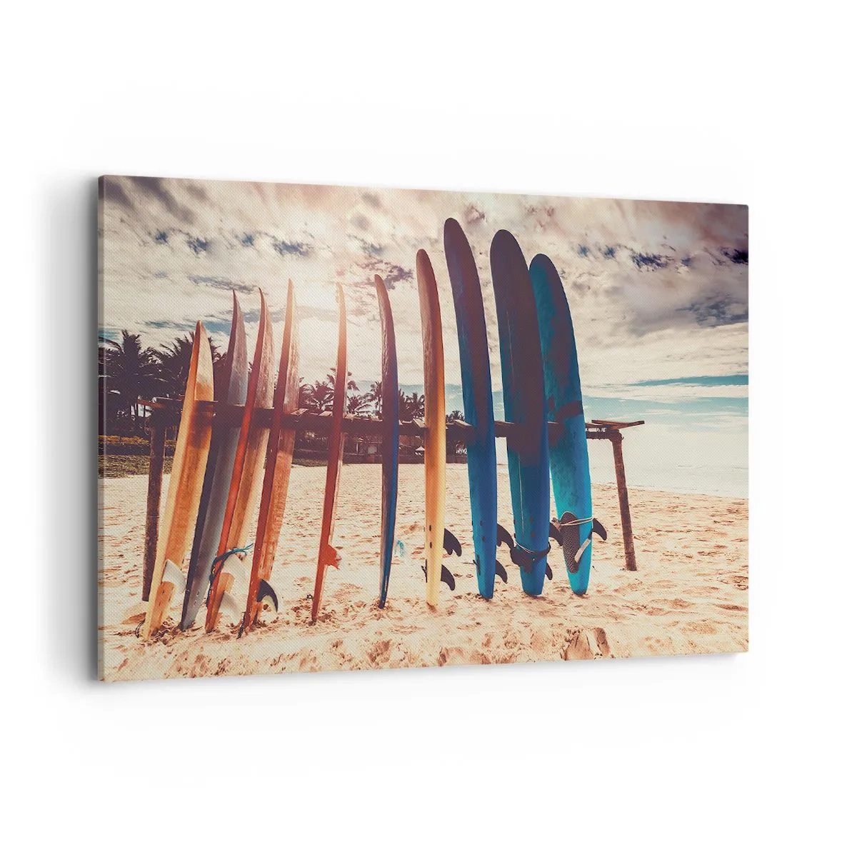 Quadro su tela - Stampe su Tela - Tavole da surf sulla spiaggia al tramonto - 100x70cm - Buonanotte, a domani - Decorazione murale moderna per soggiorno e camera da letto ARTTOR