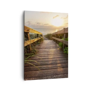 Quadro su tela - Stampe su Tela - Molo di legno che conduce alla spiaggia al tramonto - 50x70cm - Dritto verso la riva - Decorazione murale moderna per soggiorno e camera da letto ARTTOR