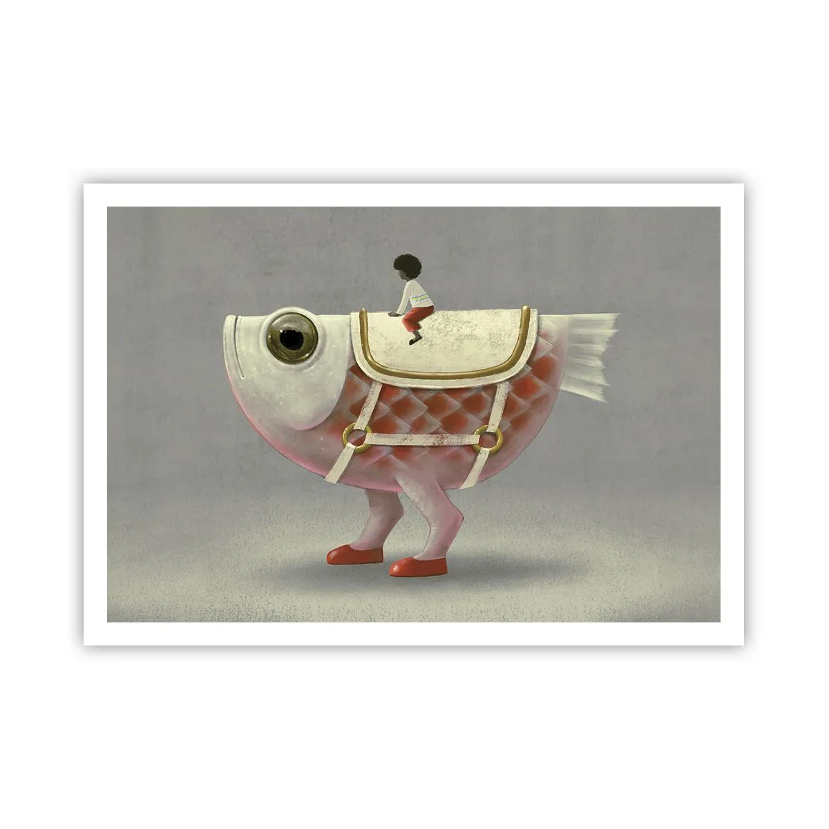 Poster - Un fantasioso cavaliere di pesce con gambe e sella - 100x70cm - Il cavaliere del pesce - Decorazione murale moderna per soggiorno e camera da letto ARTTOR