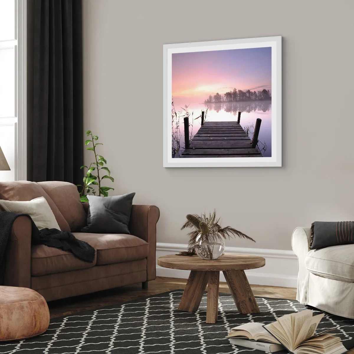 Poster in cornice bianca - Nebbia color lilla - 40x40 cm