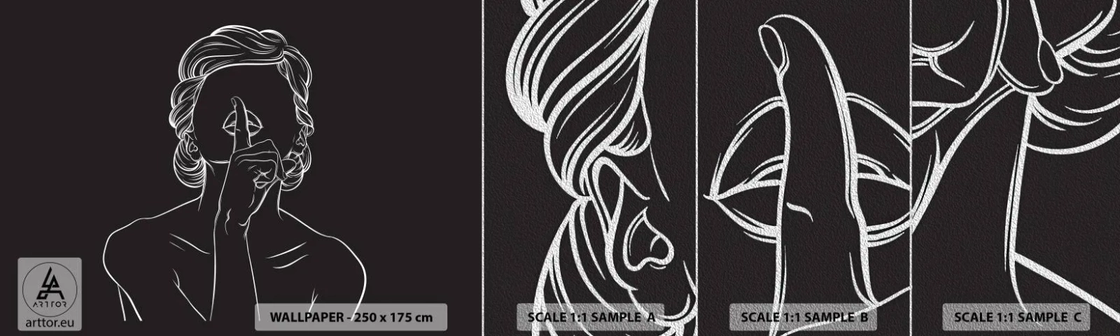 Campione di Fotomurale Premium Sand - Il bello emerge nel silenzio - Donna, Disegno, Linea - 100x30 cm