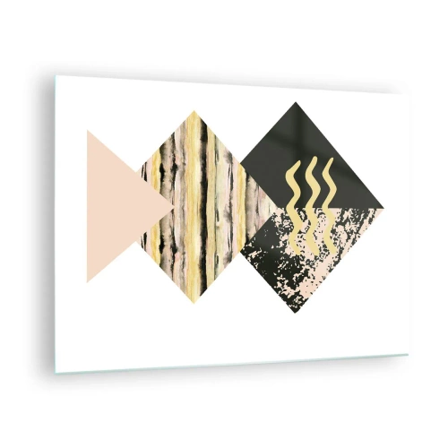 Quadro su vetro - Composizione geometrica astratta con triangoli e texture - 70x50cm - Non è così facile - Decorazione murale moderna per soggiorno e camera da letto ARTTOR