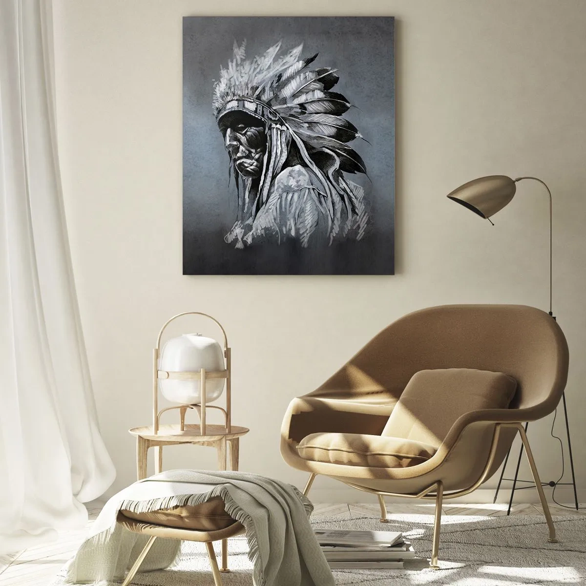 Quadro su vetro - Ritratto di un capo indiano che indossa un copricapo tradizionale - 70x100cm - Ritorno alle radici - Decorazione murale moderna per soggiorno e camera da letto ARTTOR