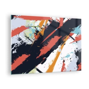 Quadro su vetro - Pennellate astratte dai colori intensi - 70x50cm - Composizione dinamica - Decorazione murale moderna per soggiorno e camera da letto ARTTOR