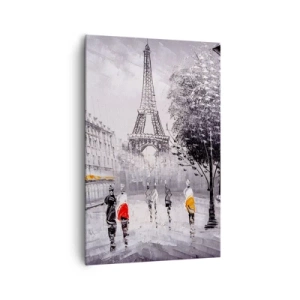 Quadro su tela - Stampe su Tela - Una vista della Torre Eiffel in un ambiente monocromatico con accenti di colore - 80x120cm - Passeggiata a Parigi - Decorazione murale moderna per soggiorno e camera da letto ARTTOR