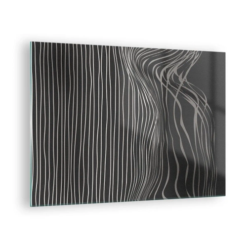 Quadro su vetro - Linee delicate in una disposizione astratta su uno sfondo scuro - 70x50cm - Ritmo e accento - Decorazione murale moderna per soggiorno e camera da letto ARTTOR