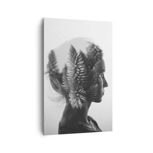 Quadro su tela - Stampe su Tela - Un ritratto sottile con elementi della natura - 80x120cm - La signora della pineta - Decorazione murale moderna per soggiorno e camera da letto ARTTOR