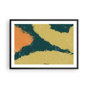 Poster in cornice nera - Punti astratti nei colori terrosi e verdi - 70x50cm - Astrazione: movimento lento - Decorazione murale moderna per soggiorno e camera da letto ARTTOR