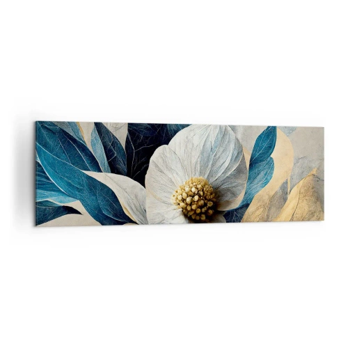 Quadro su tela - Stampe su Tela - Un fiore con foglie blu su uno sfondo elegante - 160x50cm - Ha un cuore d'oro - Decorazione murale moderna per soggiorno e camera da letto ARTTOR