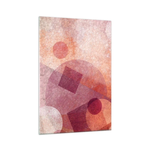 Quadro su vetro - Forme geometriche astratte in tonalità pastello di rosa - 70x100cm - Trasformazioni geometriche in rosa - Decorazione murale moderna per soggiorno e camera da letto ARTTOR