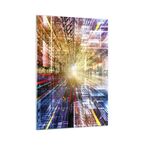 Quadro su vetro - Visione astratta con linee colorate e luce - 50x70cm - Corridoio di luce - Decorazione murale moderna per soggiorno e camera da letto ARTTOR