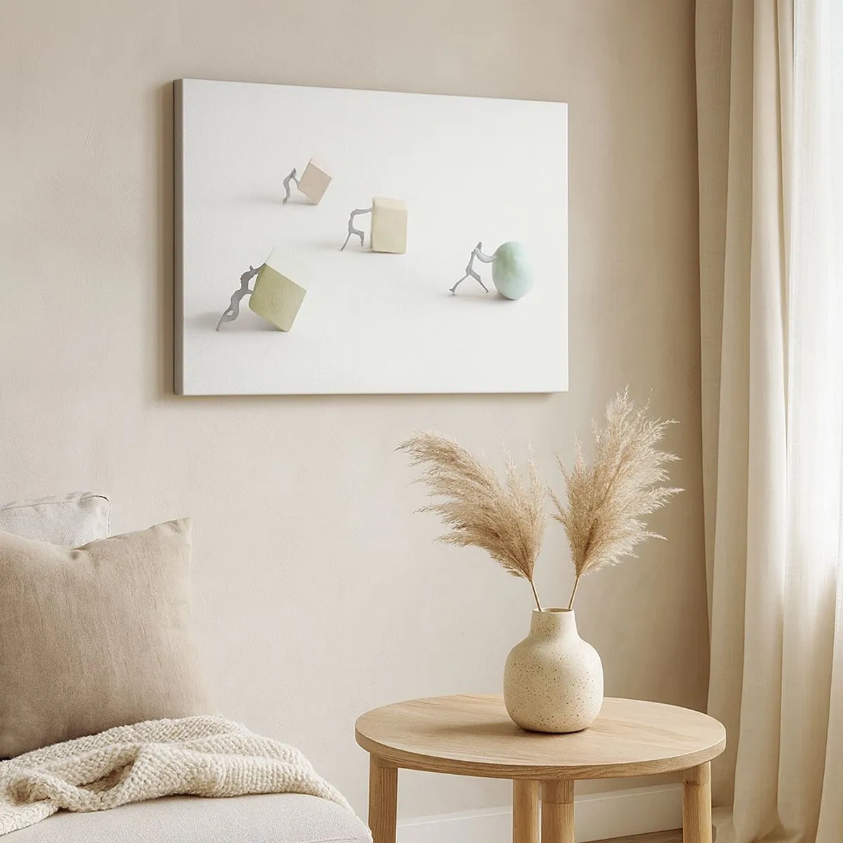 Quadro su tela - Stampe su Tela - Miniature che spingono forme su uno sfondo chiaro - 70x50cm - È la vita - Decorazione murale moderna per soggiorno e camera da letto ARTTOR