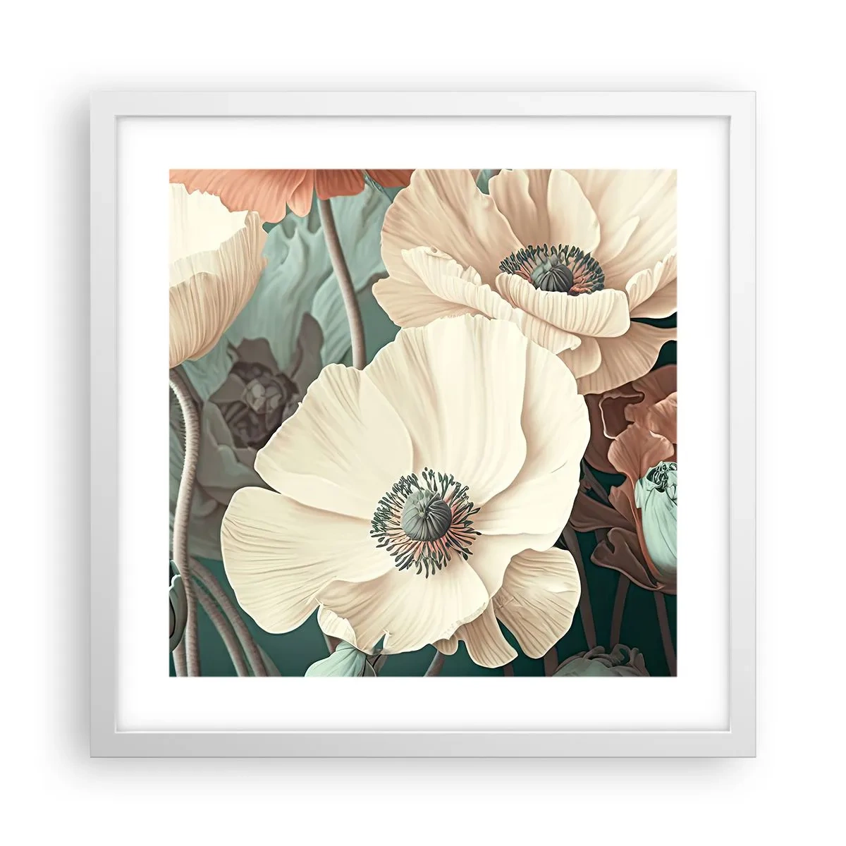 Poster in cornice bianca - Il sussurro dei papaveri - 40x40 cm