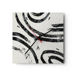 Orologio da parete - Orologio in Vetro - Linee astratte in bianco e nero su uno sfondo chiaro - 30x30cm - Interrotto a metà - Decorazione murale moderna per soggiorno e camera da letto ARTTOR