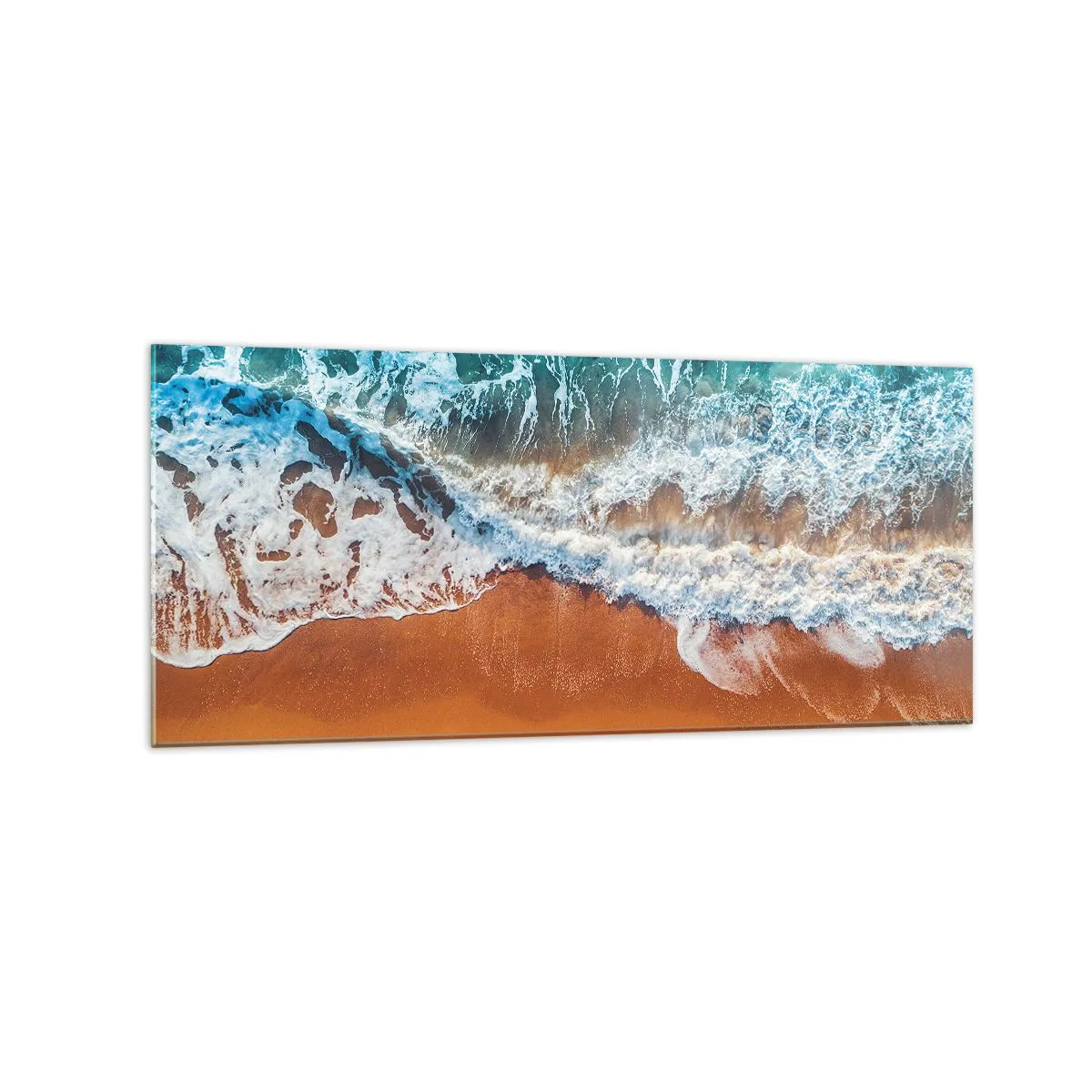 Quadro su vetro - Vista aerea delle onde dell'oceano che si infrangono sulla riva - 120x50cm - Sempre in coppia - Decorazione murale moderna per soggiorno e camera da letto ARTTOR