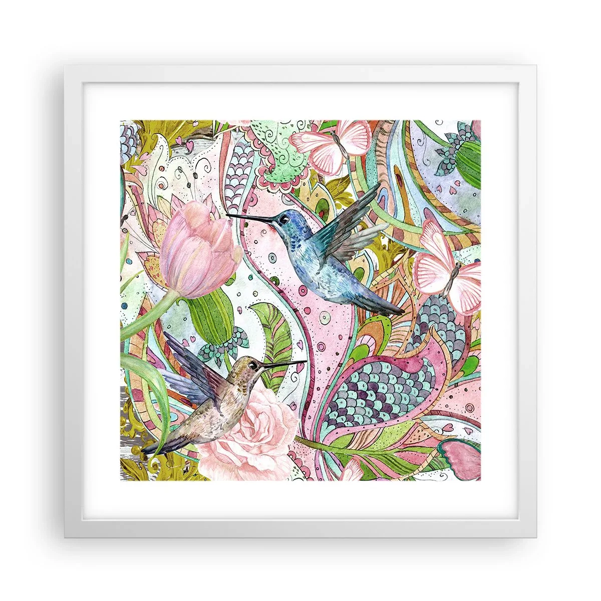 Poster in cornice bianca - Intrecciate nei rami - 40x40 cm