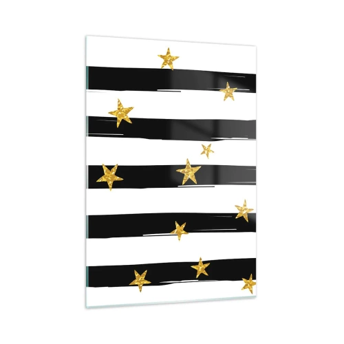 Quadro su vetro - Strisce bianche e nere con stelle dorate - 50x70cm - Siamo tutti nati sotto una buona stella - Decorazione murale moderna per soggiorno e camera da letto ARTTOR