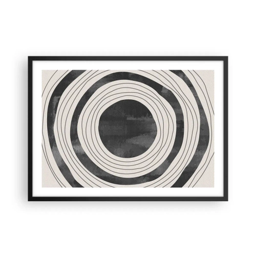 Poster in cornice nera - Cerchi concentrici bianchi e neri su sfondo chiaro - 70x50cm - Proprio al centro - Decorazione murale moderna per soggiorno e camera da letto ARTTOR
