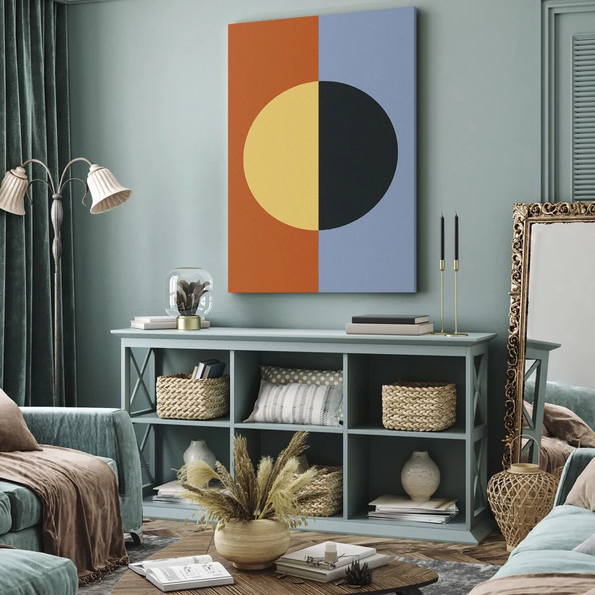 Quadro su tela - Stampe su Tela - Astrazione geometrica con colori contrastanti - 80x120cm - Composizione di caldo e freddo - Decorazione murale moderna per soggiorno e camera da letto ARTTOR