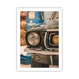 Poster - Primo piano del faro di un'auto retrò classica - 50x70cm - Incontro con la leggenda - Decorazione murale moderna per soggiorno e camera da letto ARTTOR