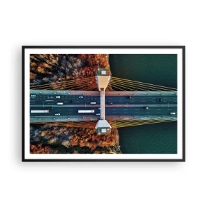 Poster in cornice nera - Vista aerea del ponte sul fiume e del paesaggio autunnale - 100x70cm - Oltre il fiume, oltre il bosco - Decorazione murale moderna per soggiorno e camera da letto ARTTOR