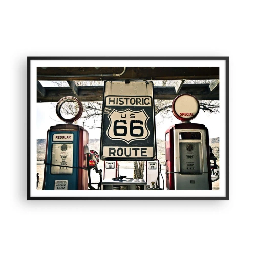 Poster in cornice nera - Stazione di servizio storica della Route 66 - 100x70cm - Viaggio retro americano - Decorazione murale moderna per soggiorno e camera da letto ARTTOR