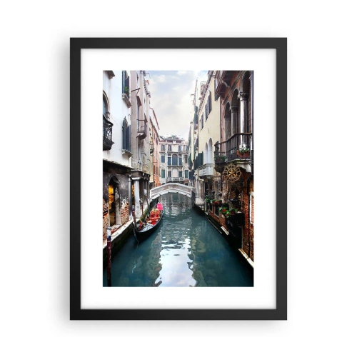 Poster in cornice nera - Paesaggio veneziano con gondola e ponte - 30x40 cm