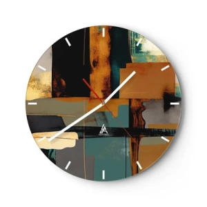 Orologio da parete - Orologio in Vetro - Astrazione moderna con contrasto di oro, nero e blu - 30x30cm - Astrazione: luci e ombre - Decorazione murale moderna per soggiorno, cucina e camera da letto ARTTOR