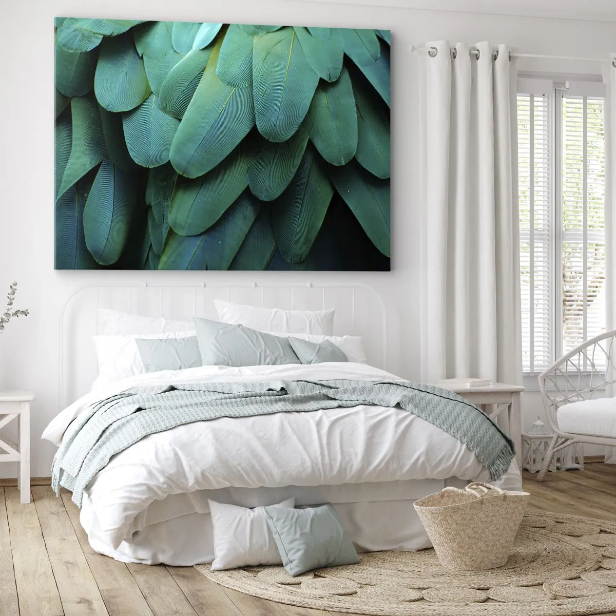 Quadro su tela - Stampe su Tela - Dettaglio di piume nei toni del verde - 70x50cm - Precisione da pappagallo - Decorazione murale moderna per soggiorno e camera da letto ARTTOR