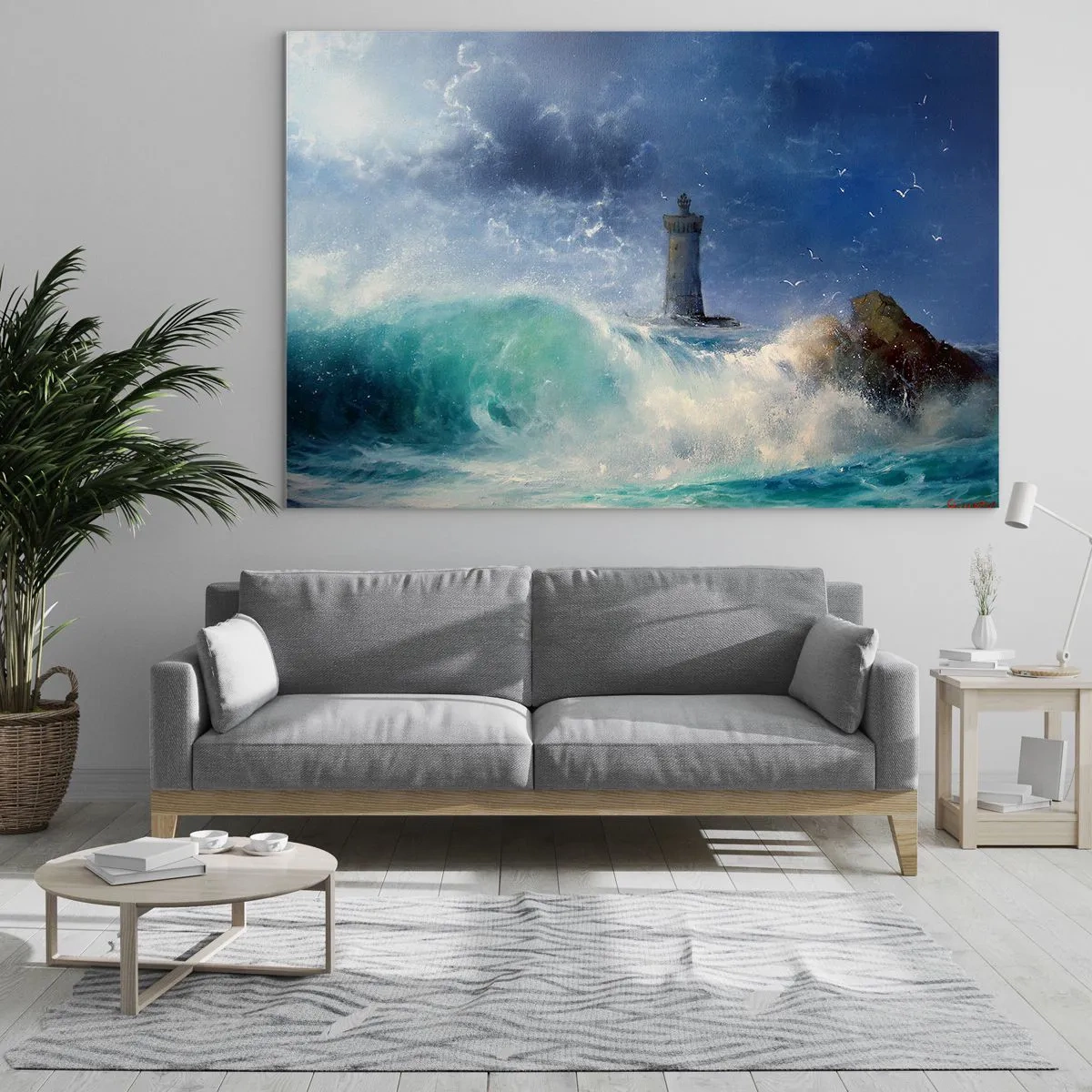 Quadro su vetro - Un faro tra le onde agitate dell'oceano - 70x50cm - In difesa contro gli elementi - Decorazione murale moderna per soggiorno e camera da letto ARTTOR