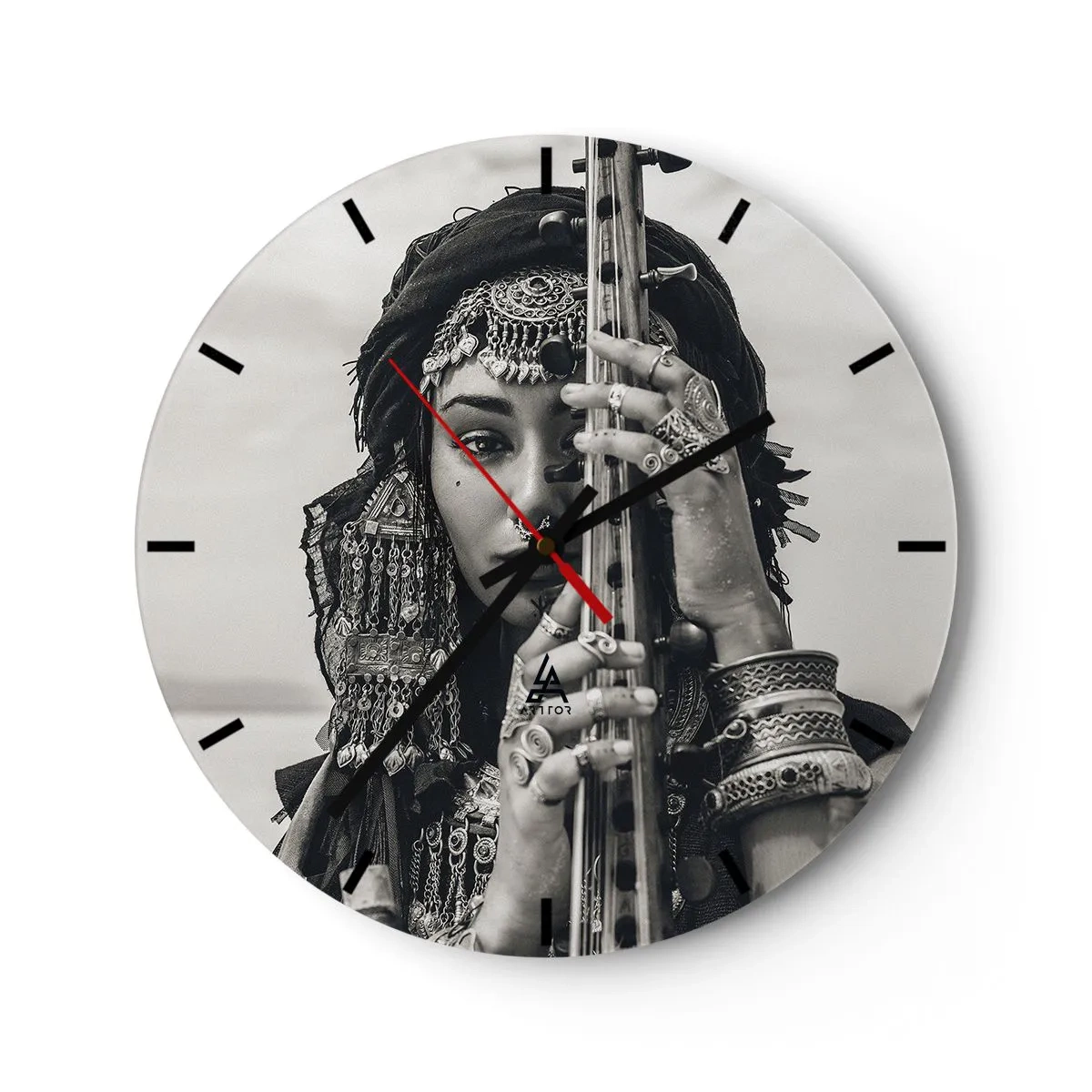 Orologio da parete - Orologio in Vetro - Due uccelli accoccolati insieme su un ramo su uno sfondo rosa - 30x30cm - La musica dell'oriente - Decorazione murale moderna per soggiorno, cucina e camera da letto ARTTOR