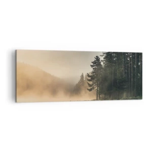 Quadro su tela - Stampe su Tela - Una foresta nebbiosa sopra un lago calmo - 140x50cm - La nascita del giorno - Decorazione murale moderna per soggiorno e camera da letto ARTTOR