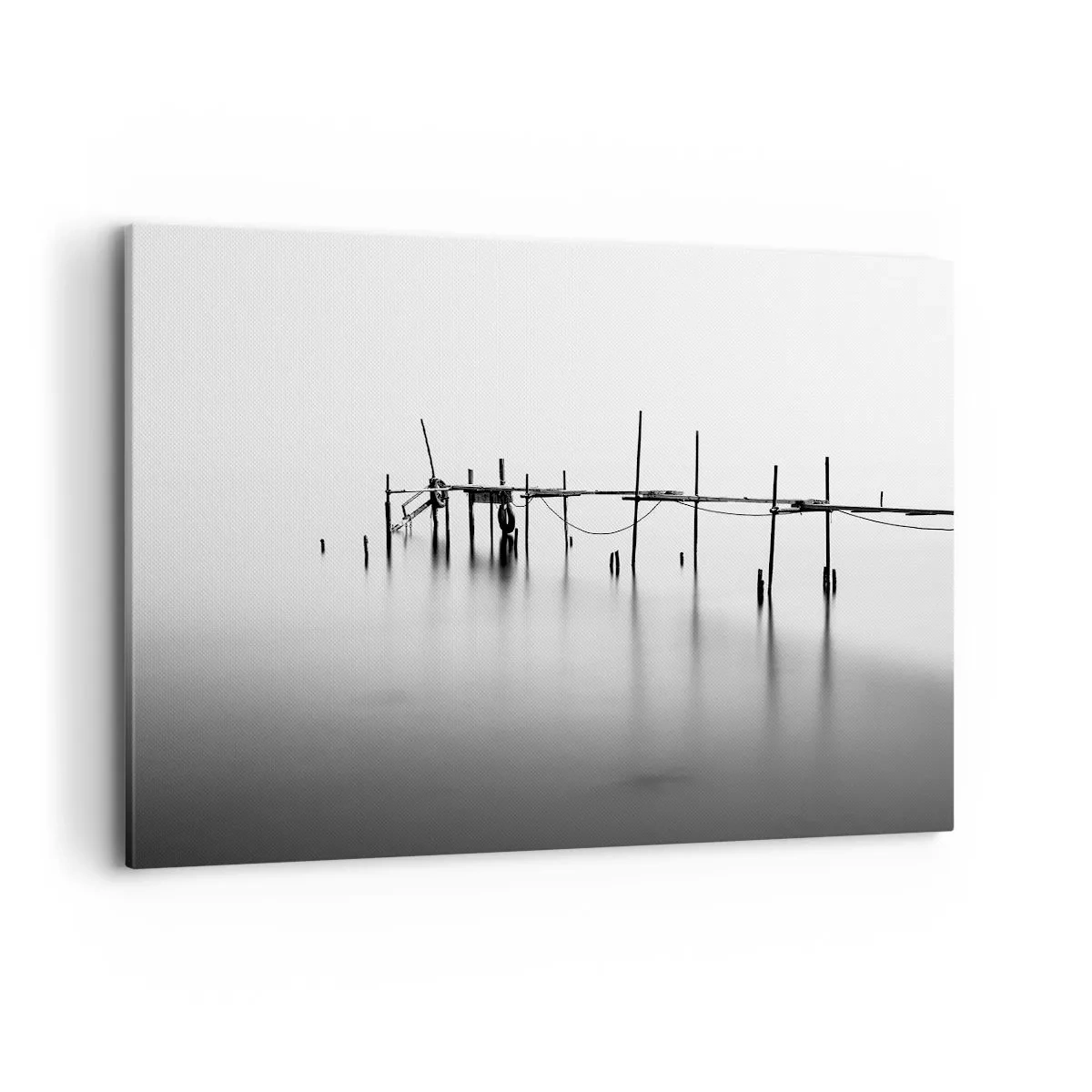 Quadro su tela - Stampe su Tela - Un molo bianco e nero immerso in un paesaggio nebbioso - 100x70cm - E se la luce non c'è? - Decorazione murale moderna per soggiorno e camera da letto ARTTOR
