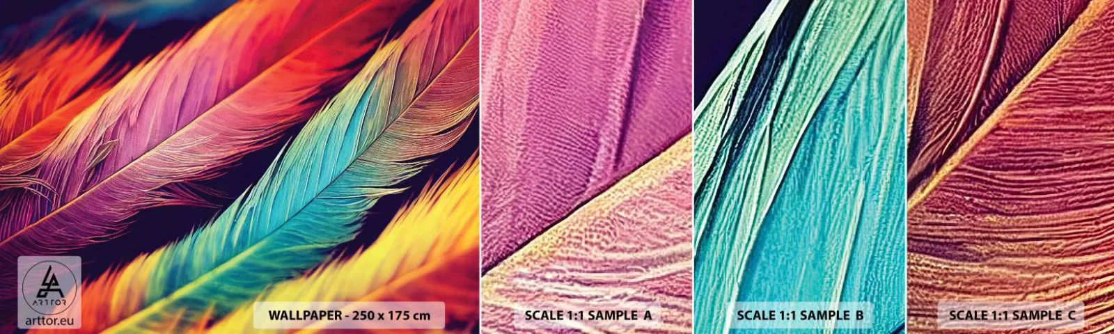 Campione di Fotomurale Adesivo Deluxe Sticker - Arcobaleno piumato - Piume, Leggero, Colorato - 100x30 cm