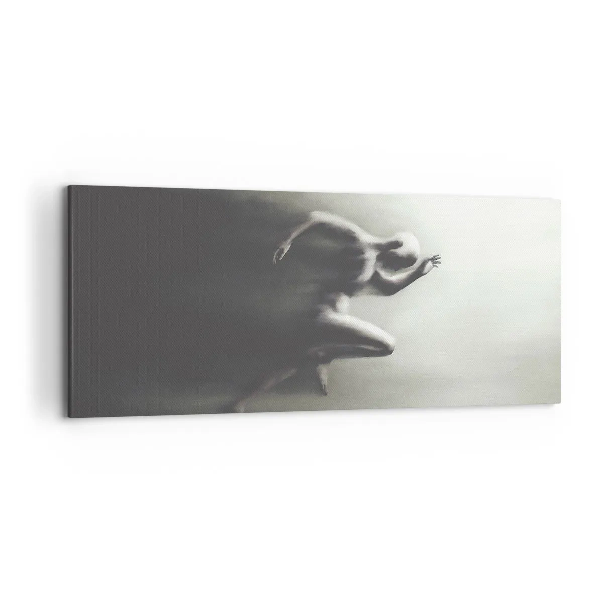 Quadro su tela - Stampe su Tela - Una silhouette in bianco e nero di una figura in corsa, realizzata in uno stile dinamico e surreale. - 120x50cm - Inarrestabile - Decorazione murale moderna per soggiorno e camera da letto ARTTOR