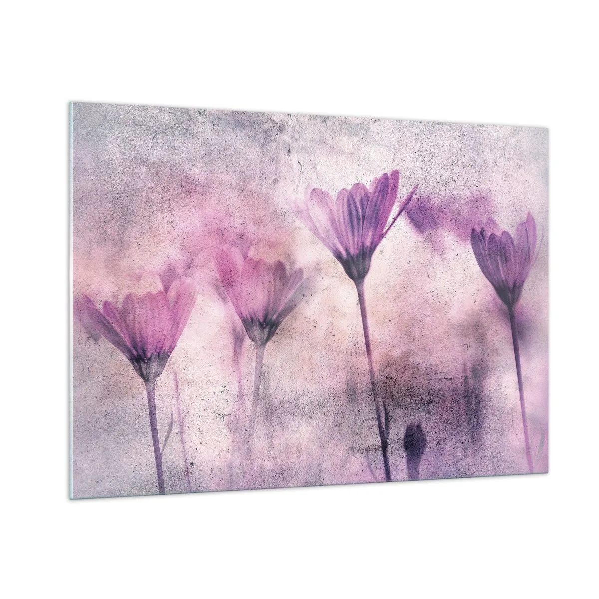 Quadro su vetro - Delicati fiori nelle tonalità pastello del viola - 100x70cm - Il sogno dei fiori - Decorazione murale moderna per soggiorno e camera da letto ARTTOR