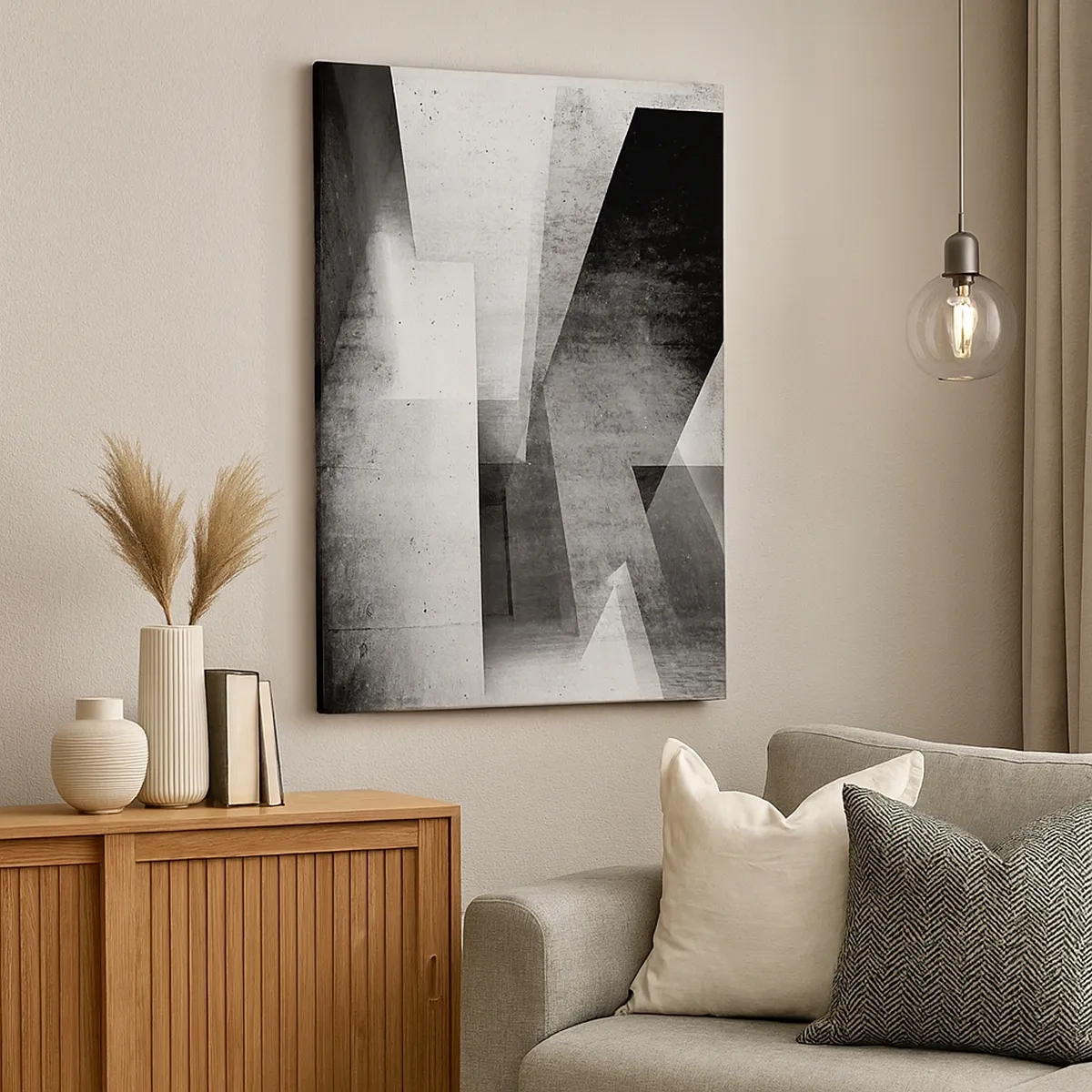 Quadro su tela - Stampe su Tela - Forme geometriche in una composizione monocromatica - 50x70cm - La struttura dello spazio - Decorazione murale moderna per soggiorno e camera da letto ARTTOR