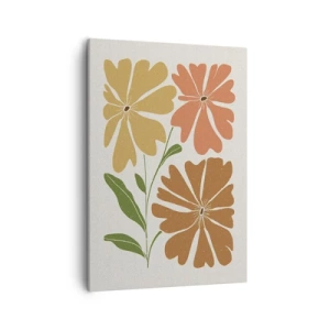 Quadro su tela - Stampe su Tela - Tre fiori dai colori caldi su uno sfondo chiaro - 50x70cm - Natura e geometria - Decorazione murale moderna per soggiorno e camera da letto ARTTOR
