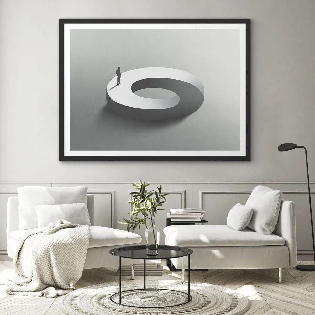 Poster in cornice nera - Un uomo su una struttura grigia e astratta - 70x50cm - Prova a cavartela - Decorazione murale moderna per soggiorno e camera da letto ARTTOR
