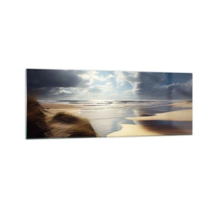 Quadro su vetro - Una spiaggia selvaggia con dune e cieli azzurri - 140x50cm - Spiaggia incontaminata - Decorazione murale moderna per soggiorno e camera da letto ARTTOR