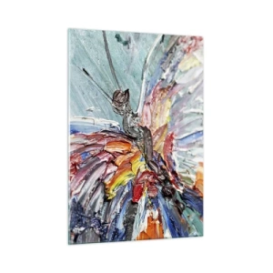 Quadro su vetro - Farfalla colorata in stile astratto su sfondo blu - 50x70cm - Dipinto dalla natura - Decorazione murale moderna per soggiorno e camera da letto ARTTOR
