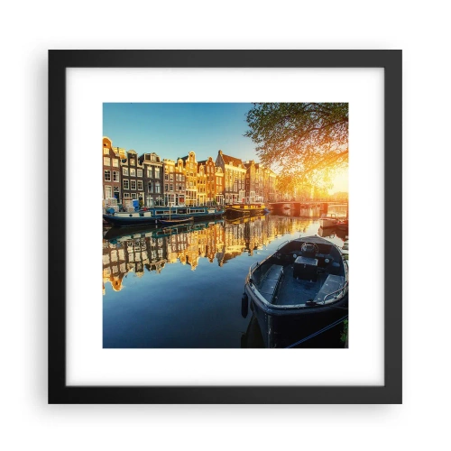 Poster in cornice nera - L'alba ad Amsterdam - 30x30 cm