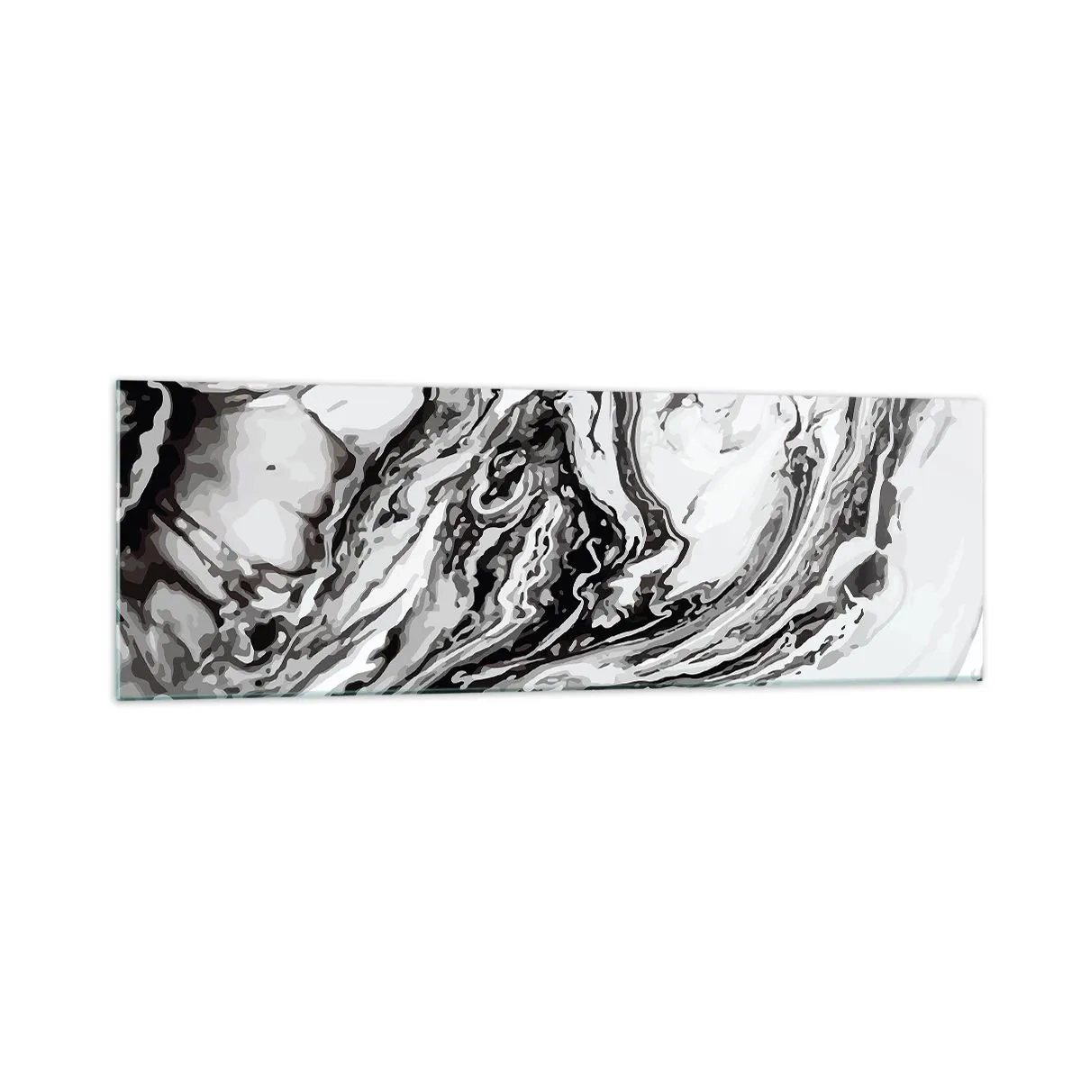 Quadro su vetro - Motivo astratto in marmo in bianco e nero - 160x50cm - All'inizio vi era il caos - Decorazione murale moderna per soggiorno e camera da letto ARTTOR