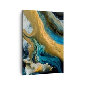 Quadro su tela - Stampe su Tela - Onde astratte nei toni dell'oro e del blu - 50x70cm - Blu-oro: influenza reciproca - Decorazione murale moderna per soggiorno e camera da letto ARTTOR